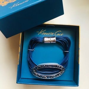 Kenneth Cole Silver Blue Crystal Cord bracelet